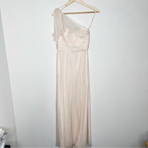 AMSALE Silk One Shoulder Maxi Dress Light Pink
